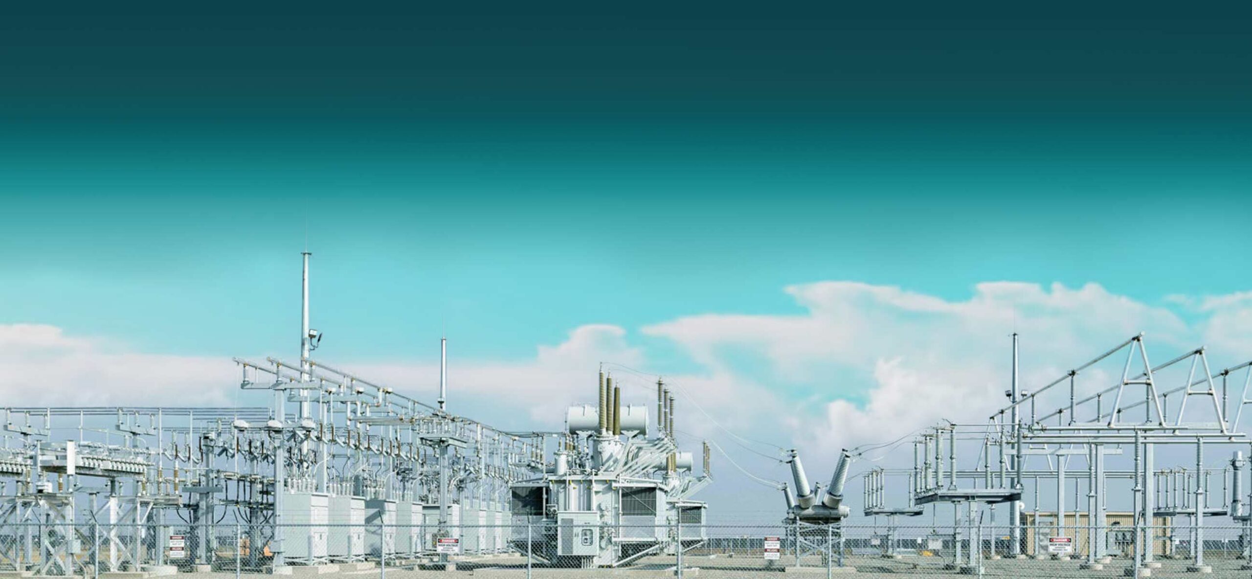 Substation structure and clouds on the background